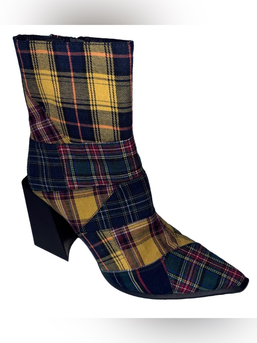 Jeffery Campbell LaSiren Women's Patchwork Plaid Booties Size 8 Block Heel